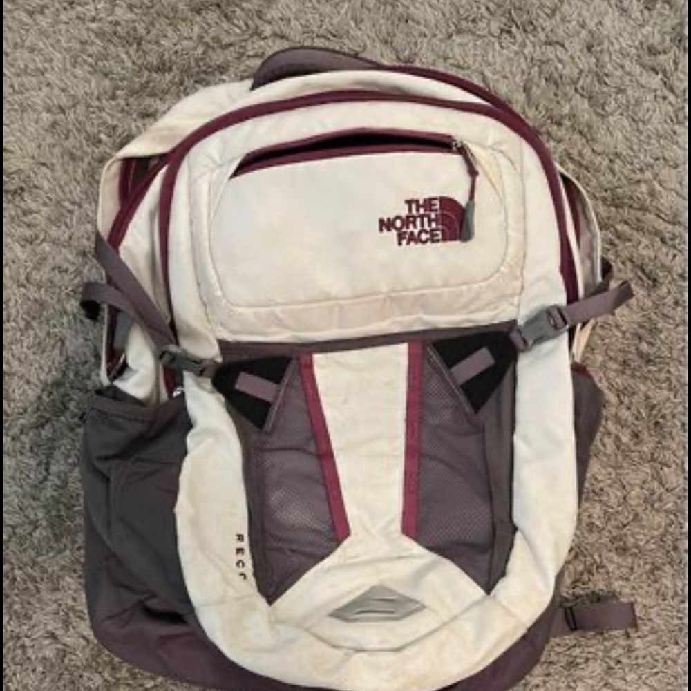 Purple and White North Face Recon backpack